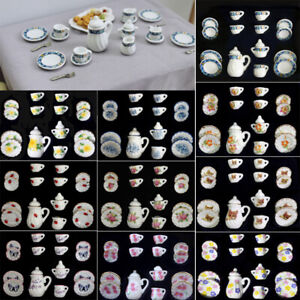 15pcs 1:12 Dollhouse Miniature Mini Ceramic Teapot Tea Cup Kitchen Tableware Set