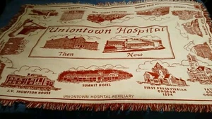 Woven Tapestry Throw Blanket Red Fayette County PA. Historical Landmarks 43x67 - Picture 1 of 7