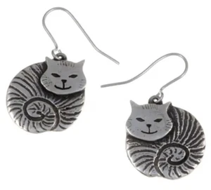 Fat Cat / Smiley Cat / Curled Up Cosy Cat - Pewter Earrings by St Justin 2x2 cm - Picture 1 of 1