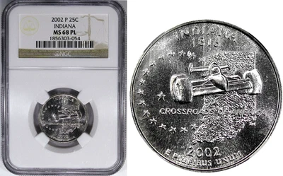 2002-P NGC MS68PL PROOFLIKE INDIANA STATE 25C ~ POP 12/0 FINEST KNOWN! - Image 1 of 4
