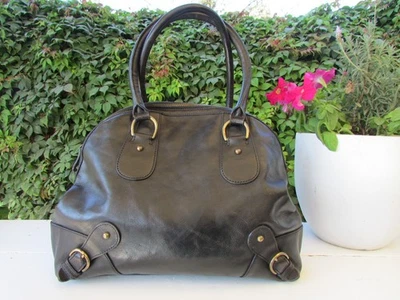 Vintage Banana Republic black Bowling Bag Dome Cow Leather Large Tote Genuin - Image 1 of 4