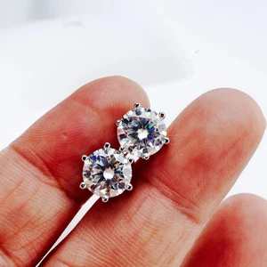 14k White Gold Over 2CT Round Cut Lab Created Diamond Solitaire Stud Earrings - Picture 1 of 4