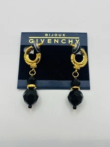 Atemberaubende signierte Givenchy goldfarbene schwarze Strass Ohrhänger - Bild 1 von 6