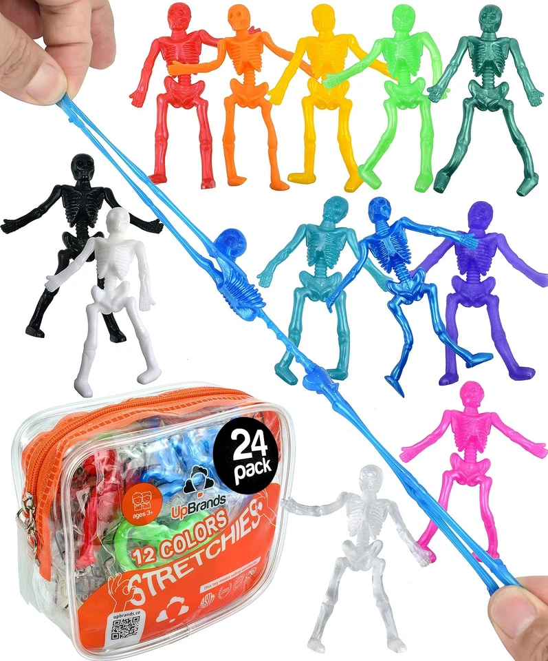 Upbrands 24halloween Party Favors for Kids Stretchy Skeleton BULK Set 12 Colors