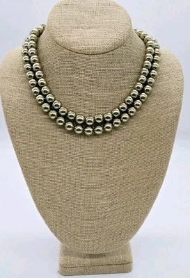 Collar de perlas de imitación en capas múltiples hilos 2 filas 10 mm tono oro gris 17 pulgadas Foto 1 de 4