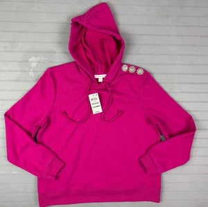 Charter Club Size M Womens Hoodie Pink Shoulder Bling - Picture 1 of 5
