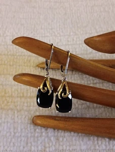 Designer AV Alwand Vahan Ohrringe Sterlingsilber 925 14 Karat Gelbgold Onyx - Bild 1 von 7