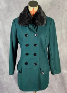 ESPRIT Womens L Designer Double Breasted Wool Blend Pea Coat Emerald Green EUC - Picture 1 of 12