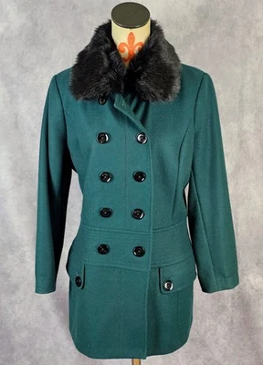 ESPRIT Womens L Designer Double Breasted Wool Blend Pea Coat Emerald Green EUC - Image 1 of 4