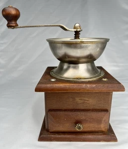 Vintage Wood Metal Coffee Grinder Mill , Manual Hand Crank Tabletop Box Drawer - Picture 1 of 8
