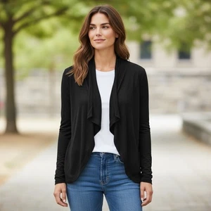 Ann Taylor Womens Black Open Front Cardigan Sweater Long Sleeve Extra Large - Picture 1 of 6