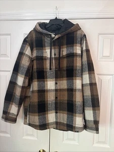 prAna Asgard Hooded Flannel Shirt Plaid Jacket Heavyweight Sz L - Picture 1 of 10