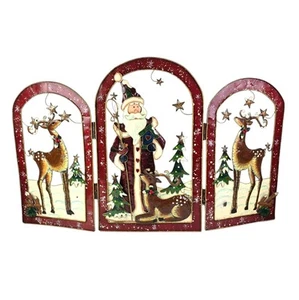 Vtg Noel Christmas Trifold Large Fireplace Screen Santa w/Reindeer 3D 49×29¾ - Picture 1 of 9