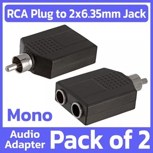 Confezione 2 Connettore Adattatore Spina RCA a 2x 6,35mm Jack Mono Sdoppiatore Convertitore - Foto 1 di 4