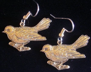 Bird on a Branch Earrings 24 Karat Gold Plate - Picture 1 of 4