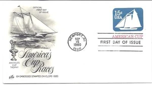 U598 America's Cup Embossed Envelope ArtCraft Black FDC - Picture 1 of 1
