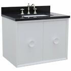 Stora Solid Wood Wall Mount Rectangle Sink Vanity with Black Top in White