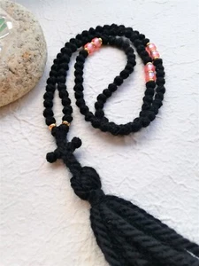 Komboskini negro semi espaciado 100 nudos, cuerda de oración oriental religiosa, para ella - Imagen 1 de 4