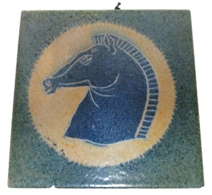 Alfaraz Spain Ceramic Art Tile Pottery 6" x 6" Vintage blue Horse green - Picture 1 of 15