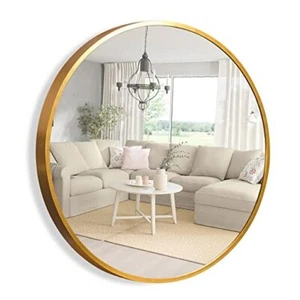 Round Mirror Circle Mirror Metal Framed Wall Mirror Large Vanity Hanging - Picture 1 of 7