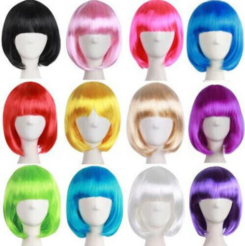 Womens Short Straight BOB Sleek Hair with bang Synthetic Cosplay Wig Wigs Party - image 1 of 1