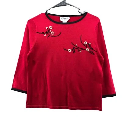 VTG Pendleton Silk Stretch Sweater Womens SP Red Crewneck Embroidered Knit - Image 1 of 4