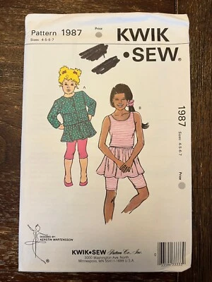 Kwik Sew 1987 Uncut Sewing Pattern, Girls' Top, Cardigan & Skeggings, Size 4-7 - Image 1 of 2
