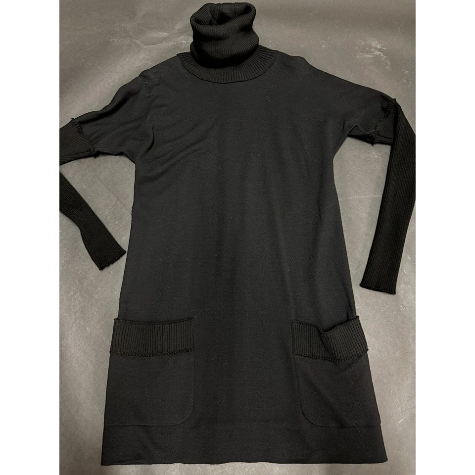 100% Auth Dolce & Gabbana Black Rayon Wool Turtleneck Mini Sheath Dress 46 S/M - Image 1 of 4