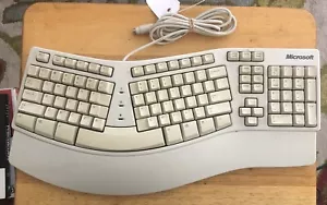 Microsoft Natural Keyboard Elite Wired PS/2 + USB Adapter KU-0045 Ergonomic VTG - Picture 1 of 2