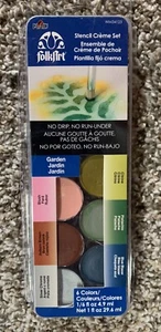 FolkArt Stencil Creme Paint Set NEW Garden w/ 6 Colors No Drip/No Run Painting