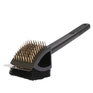 Rancher Heavy Duty BBQ Brush Brass Bristles, Scraper & Sponge for Grill Cleaning - Picture 1 of 5