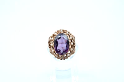 Anillo vintage de oro rosa de 14k, perlas y amatista. 13,0 gr Foto 1 de 4