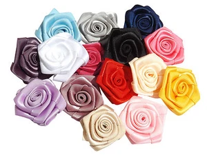 5 x Coloured Satin Rose 1.5 inch Appliques For Dress Making Wedding Sew Glue On - Picture 1 of 20