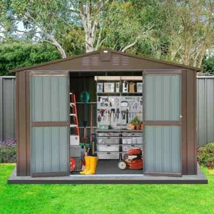 SHPAI Storage Shed 10'x 8' Metal Shed for Backyard,Garden w/Lockable Door,Brown - Picture 1 of 9