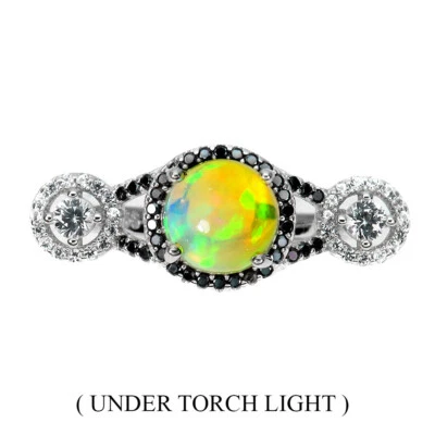 925 Anello Argento Sterling Rotondo Fuoco Opale 8mm Spinello Topazio Gemma Gioie - Immagine 1 di 4