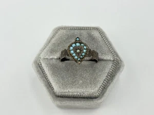 Anello antico vittoriano in oro rosa 14 carati turchese e perle vintage - Foto 1 di 6
