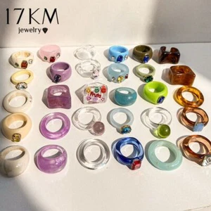 Colorful Acrylic Ring - Transparent Resin Geometric Square Round Irregular Rings - Picture 1 of 39