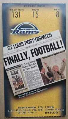 1995 Ticket Stub St Louis Rams Inaugural Home Game vs Saints - Isaac Bruce TD  - Image 1 of 2
