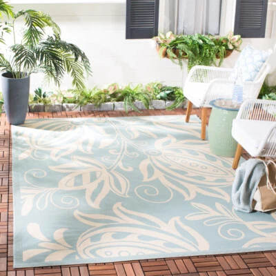SAFAVIEH Indoor Outdoor CY6109-25 Courtyard Aqua / Cream Rug - Image 1 of 4