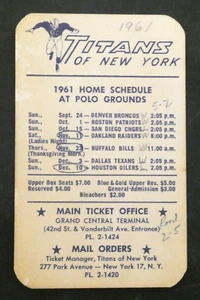 NY Titans 1961 calendario de aviones de primer año muy raro - Imagen 1 de 2
