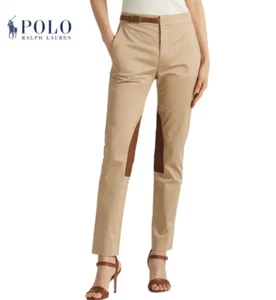 Lauren Ralph Lauren Jodhpur Pant Size 12 Leather-Trim Sateen Straight RARE NEW - Picture 1 of 15