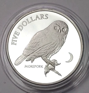 Neuseeland 5$ 1999 Silber 999 PP Ø~38,7mm Eule Kautz Kuckuckskauz Morepork - Bild 1 von 2