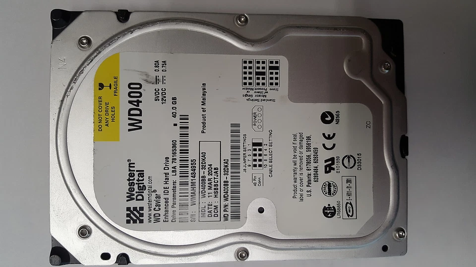 40 GB Ide Western Digital WD400BB-32DKA0 2MB Puffer #W40-0674 - Image 1 of 1