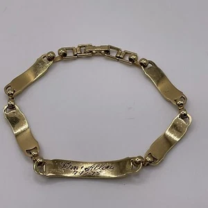 Bracciale Vintage LaMode Karatclad Tono Oro Inciso Link Barbara 1975 Buono - Foto 1 di 10