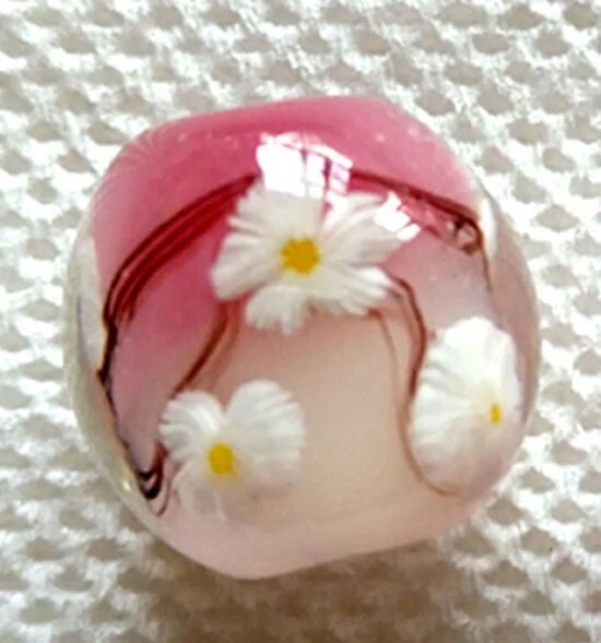 10 piezas exquisitas cuentas de vidrio de murano hechas a mano rosa claro blanco flor redonda 14 mm Foto 1 de 1