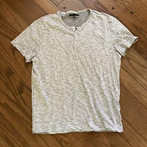 John Varvatos Sz XL Thin Henley T Shirt Striped White Gray - Picture 1 of 5
