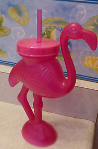 Pink FLAMINGO Straw Lid Florida Goblet Plastic Glass Pool Friendly Luau Party