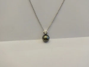 * Handarbeit 0,25 Carat BRILLANT, Collier 585er WEIßGOLD, TAHITIPERLE 12 mm * - Picture 1 of 6