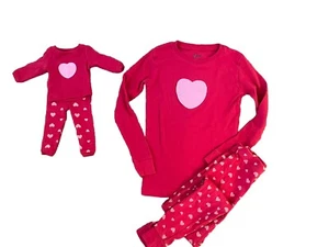 Leveret Girls Size 10 Matching Girl and Doll Pajama Set Red Hearts Pajamas - Picture 1 of 12