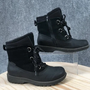 Baretraps Waterproof Winter Boots Womens 8 M Scyler Black Leather Lace Up Round - Picture 1 of 17